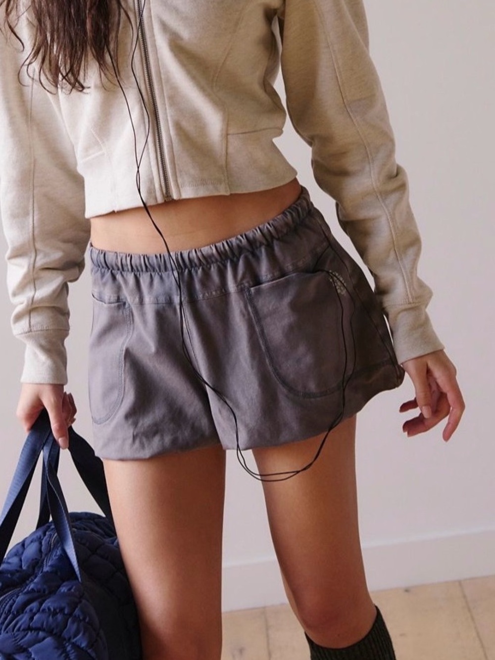 Free People Hot Shot Bubble Shorts in Charcoal Gray